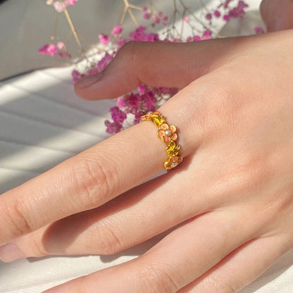 Micro-pave Shell Pearl Flower Ring With Adjustable Opening