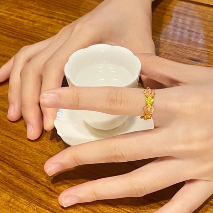 Micro-pave Shell Pearl Flower Ring With Adjustable Opening