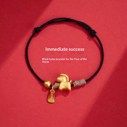 Year Of The Horse Handwoven Bracelet With Money Horse Blessing Charm For Women In Red Cord
