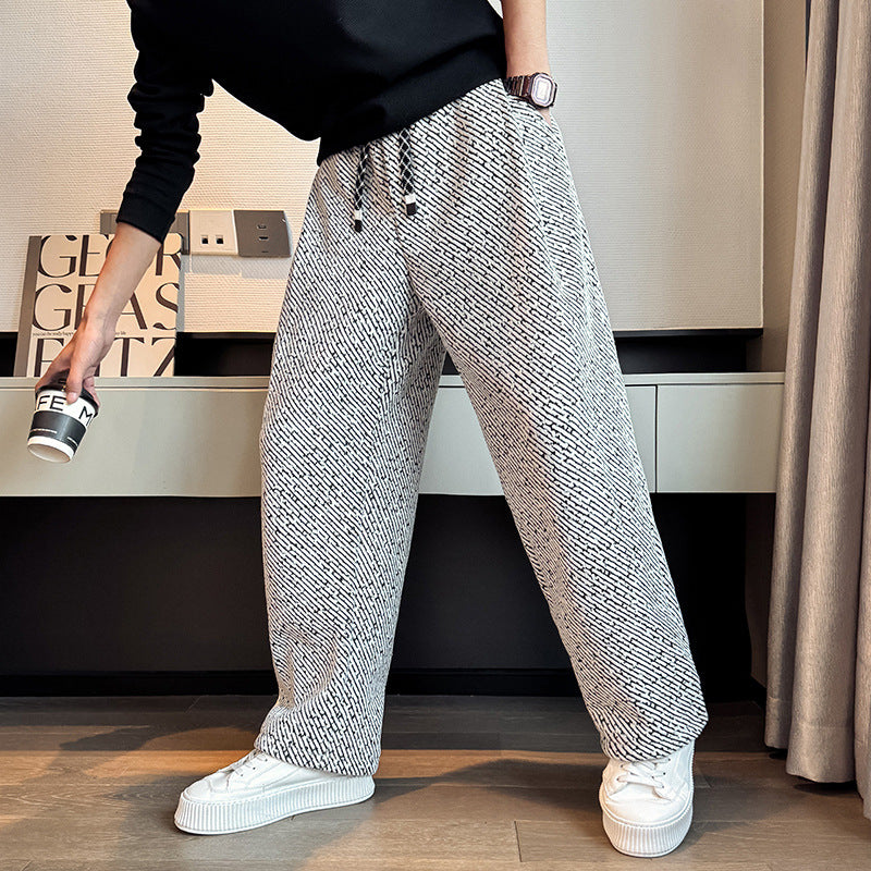 New Starry Sky Slanted-Stripe Loose Straight-Cut Casual Pants