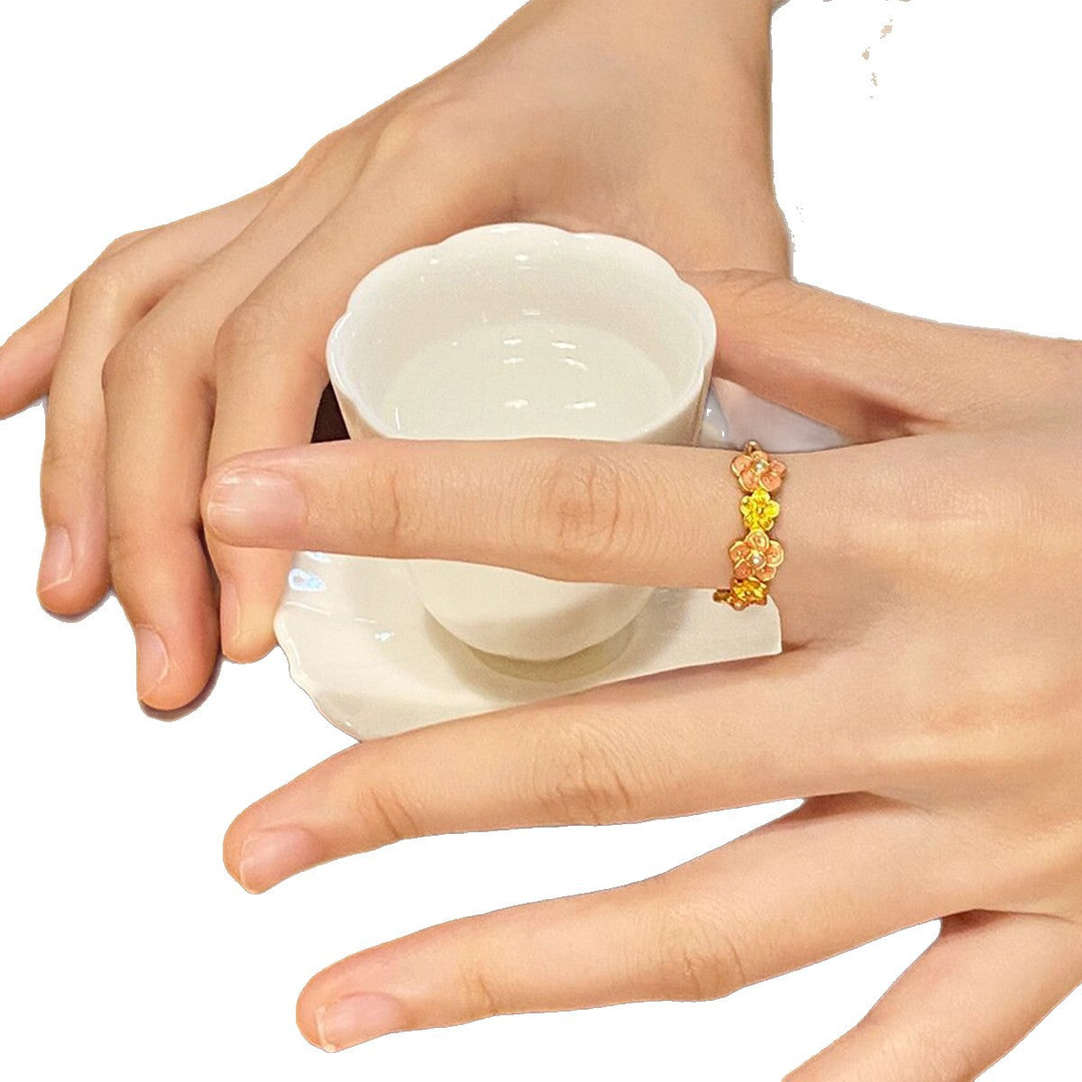 Micro-pave Shell Pearl Flower Ring With Adjustable Opening