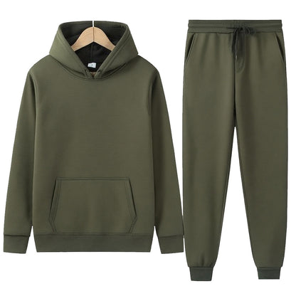 Solid-color Sport Hoodie And Sweatpants Two-piece Set