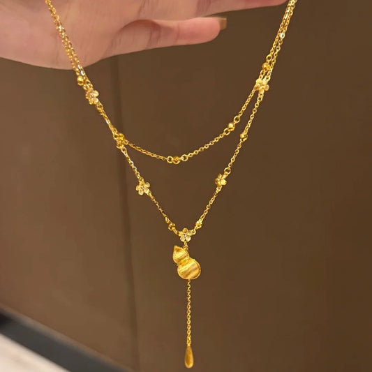 Double-Strand Chain Necklace With Fu Lu Blossom Tassels