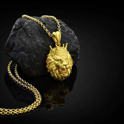 Retro Bold Lion-Head Crown Gold Necklace