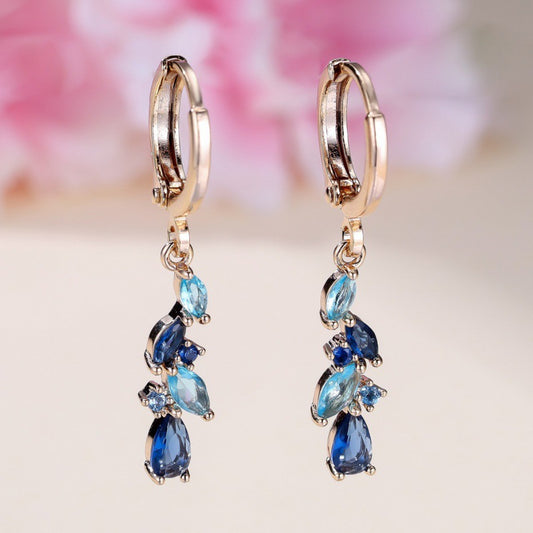Champagne Gold Horse-Eye Aquamarine Diamond Earrings