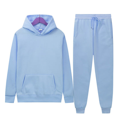 Solid-color Sport Hoodie And Sweatpants Two-piece Set