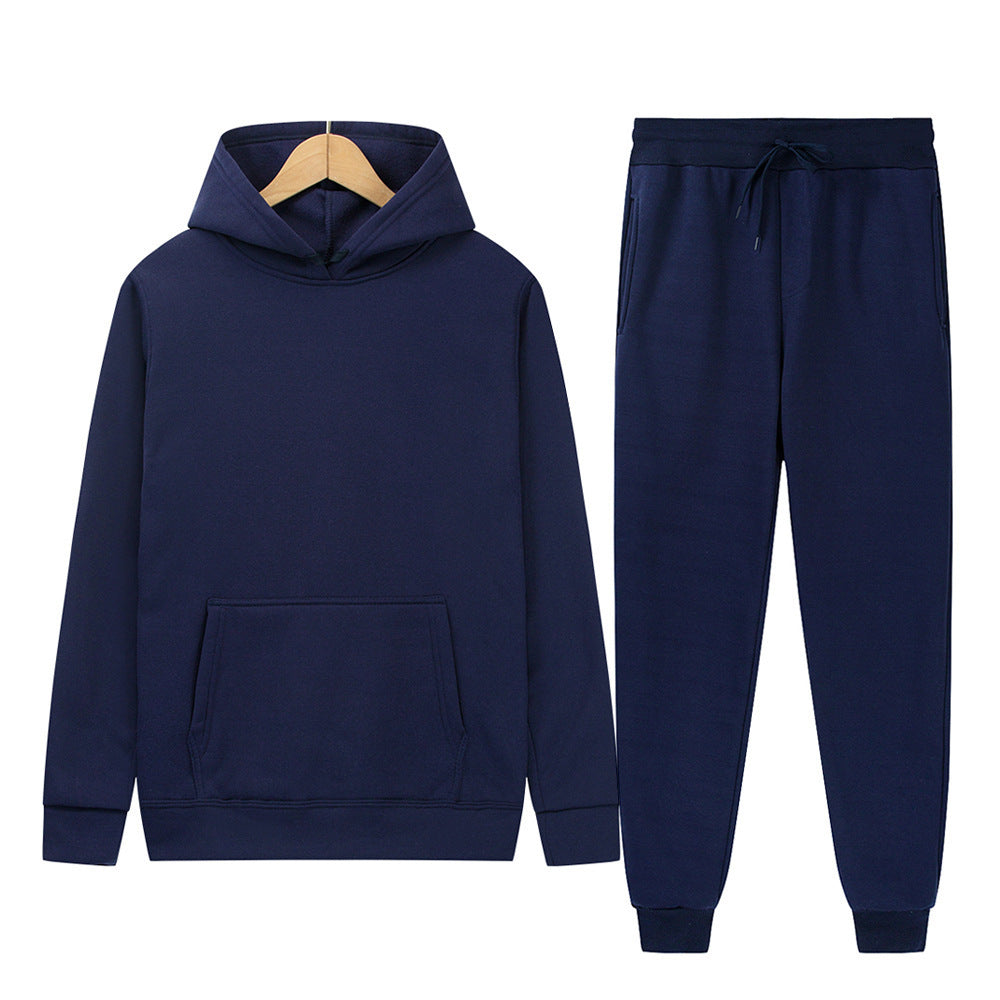 Solid-color Sport Hoodie And Sweatpants Two-piece Set