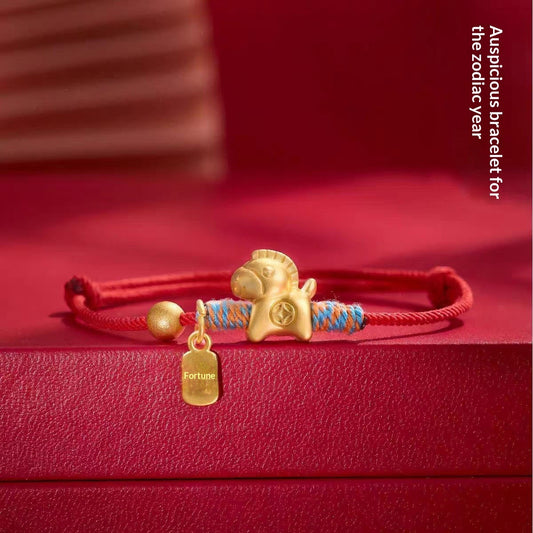 Year Of The Horse Handwoven Bracelet With Money Horse Blessing Charm For Women In Red Cord