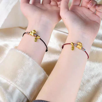 Year Of The Horse Handwoven Bracelet With Money Horse Blessing Charm For Women In Red Cord