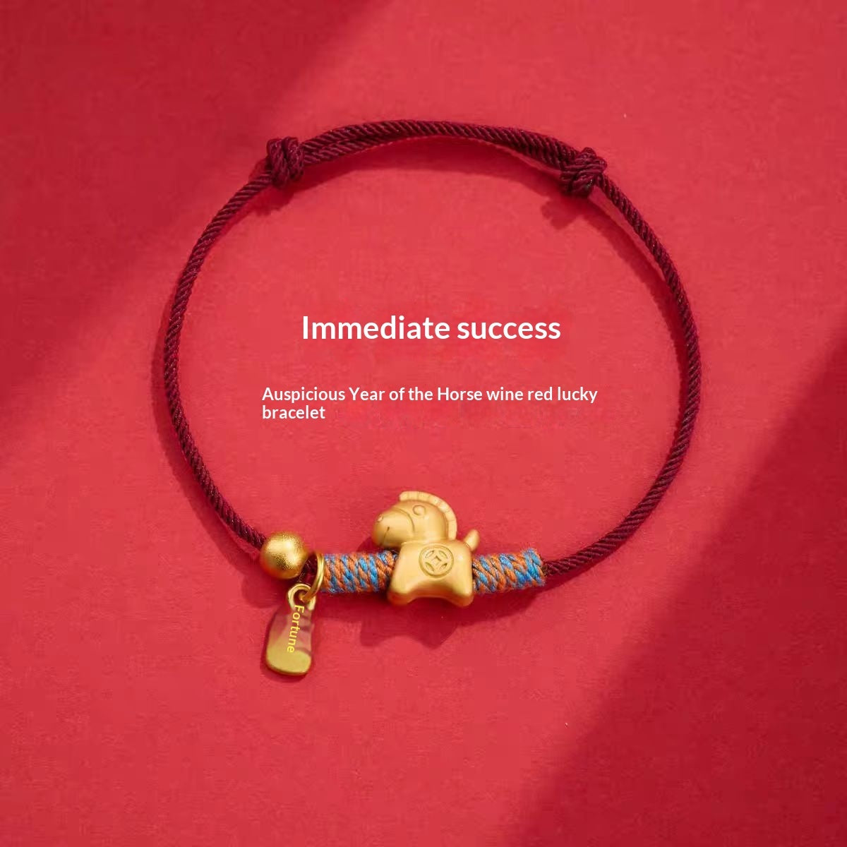 Year Of The Horse Handwoven Bracelet With Money Horse Blessing Charm For Women In Red Cord