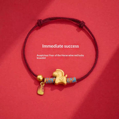 Year Of The Horse Handwoven Bracelet With Money Horse Blessing Charm For Women In Red Cord