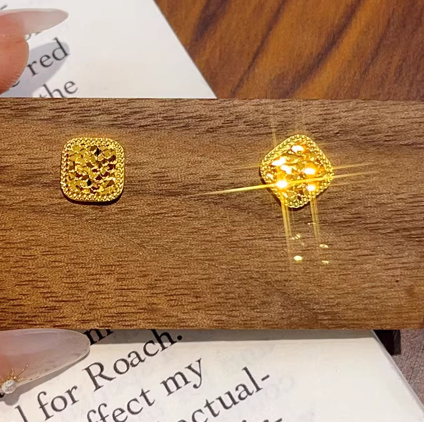 Womens Square Ice-Crushed Stud Earrings