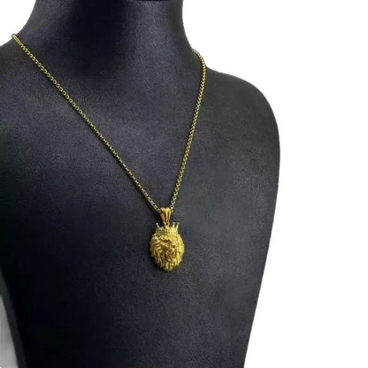 Retro Bold Lion-Head Crown Gold Necklace
