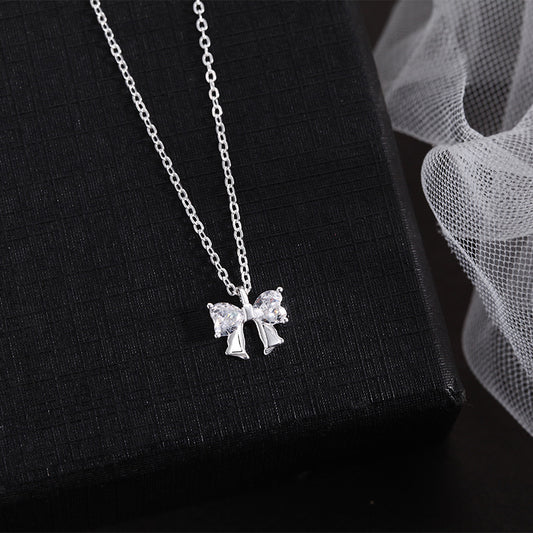 Dreamy Girl Bow Necklace With Light Luxury Sparkling Diamonds