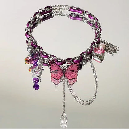 Purple Butterfly Pendant Tassel Necklace For Women Intricately Crafted Niche Design