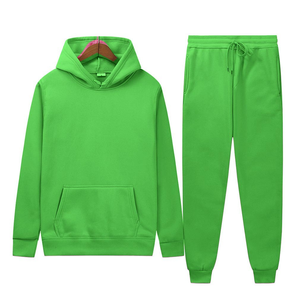 Solid-color Sport Hoodie And Sweatpants Two-piece Set